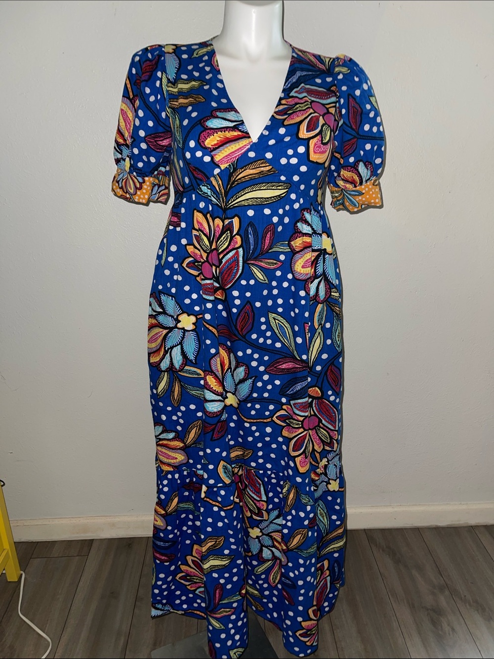 Tabitha Brown x Target Blue Floral V-Neck Maxi Dress 100% Cotton